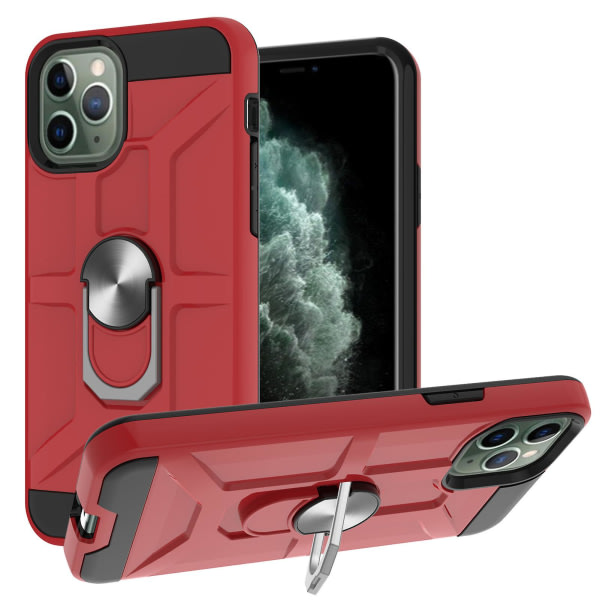Etui til Iphone 11 Pro Max 6,5 tum roterende ring Kickstativ Hockproof slagbeskyttelse - rød null ingen