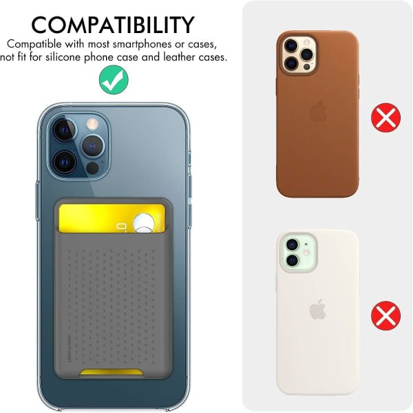 Telefon Kredittkortholder Stick On, Slim Telefonlommebok Sterk Selvklebende Silikonkortveske