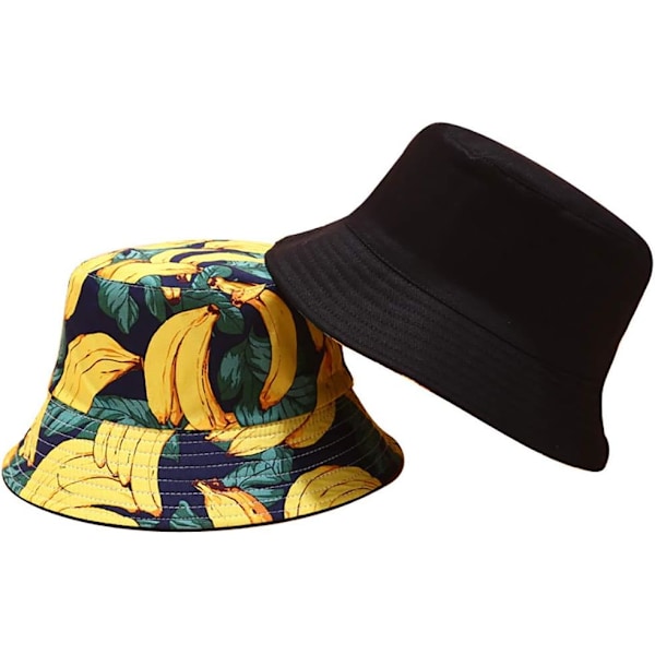 Söt bucket hat strandfiskarhattar för kvinnor, vändbar dubbelsidig användning Banana