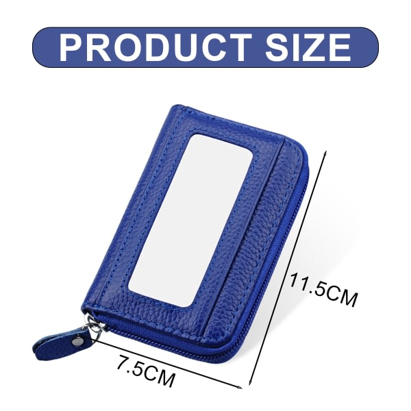 CDQ Liten läderplånbok for kvinder, damväska med dragkedja, RFID blå