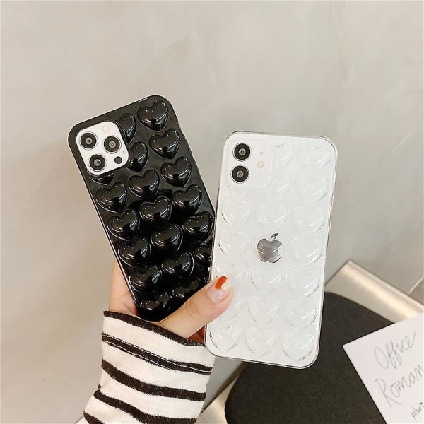 Söt enfärgad tecknad kärlekshjärta Iphone- case för olika modeller - perfekt present Black For iPhone 12 Pro