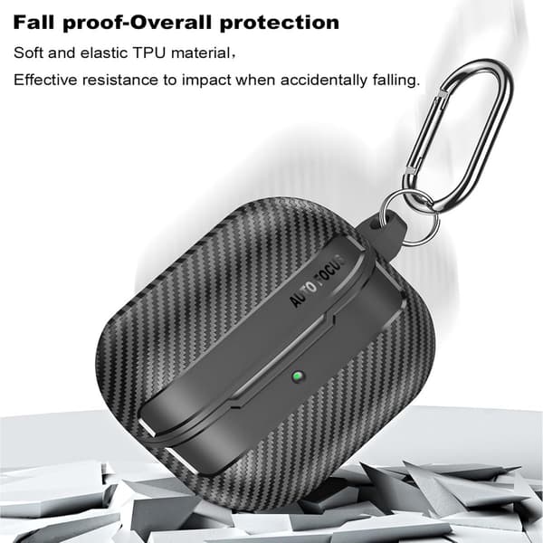 Samsung Galaxy Buds 3 Pro/Buds 3 Etui, Blødt TPU Stødresistent Cover Med Kulfibertekstur, Karabinhage Til Daglig Brug, Sort