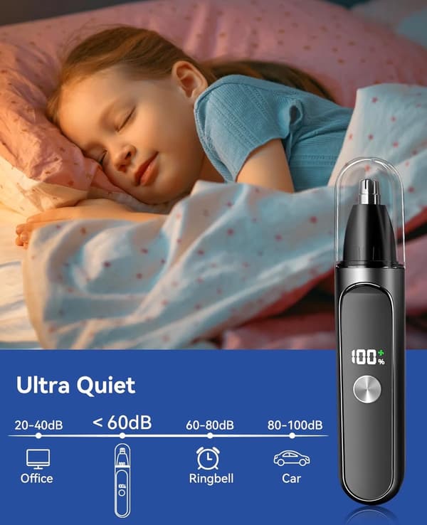 Næse-, øre- og øjenbrynshårtrimmer, roterende blade i rustfrit stål, USB genopladelig med LED-display, til mænd og kvinder, sort