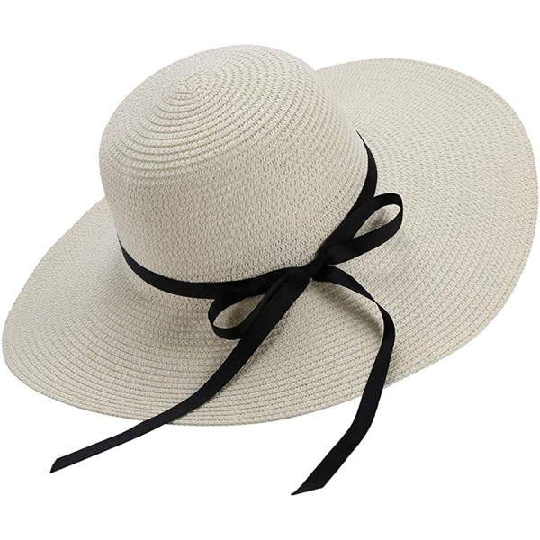 CDQ Stråhatt för kvinnor sommarbåge hopfällbara hattar solhatt (vit)