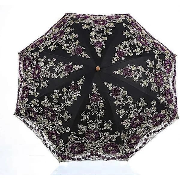 Sammenfoldelig UV-beskyttelsesparaply med 3D-broderi til bryllup, sol, regn og sne, sort 100 cm Black