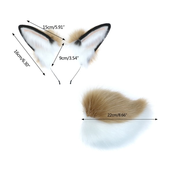 Modesimulering djuröron + svansdräkt plysch kaninöron Hårbåge Huvudbonad + sett Present til alla hjärtans dag
