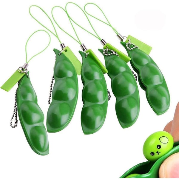 CDQ 6 st Fidget Toy Set, Edamame Nyckelring Squeeze-a-bean Soy Edamame Stress Relief Anti-ångest Rolig Bean Toy