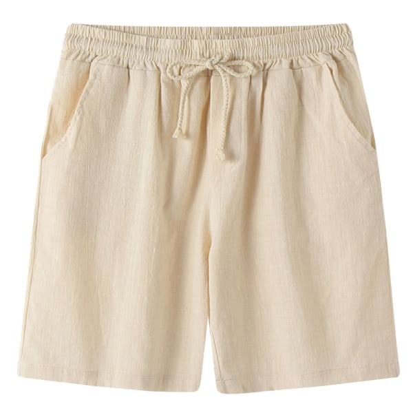 CDQ Herr linne Casual klassiska shorts elastisk midja Summer Beach