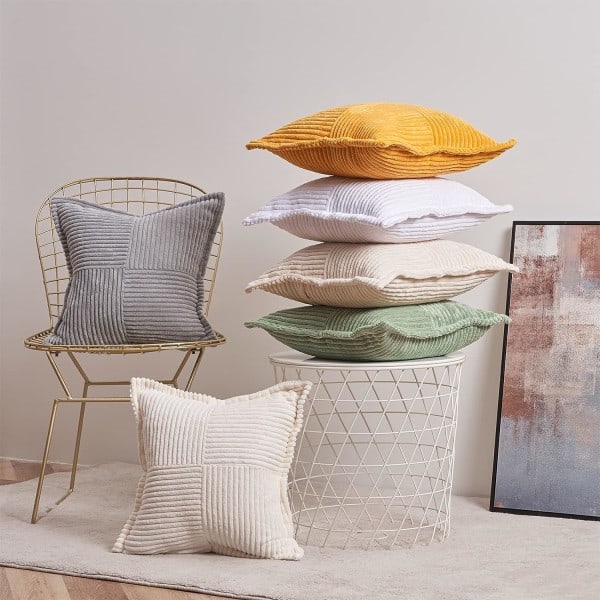 IC Ren Vit Tyynynpäällinen Leveäsivusauma 45x45 cm (18x18 tuumaa) 2 kpl, Pehmeäraitainen Manchester Neliönmuotoiset Koristetyynynpäälliset
