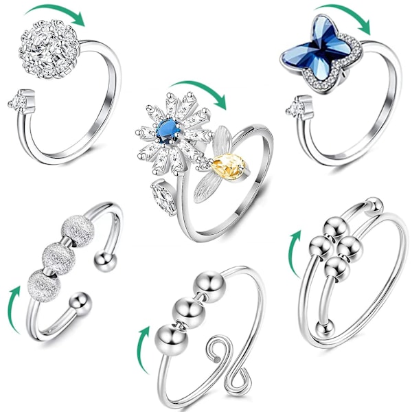 6 stk Fidget Angstringer Justerbare Ringer Sett Justerbare Ringer Fidget Ringer Dampärlband