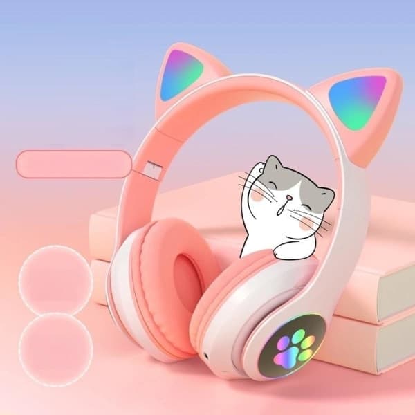 Katteøre headset trådløse katte bluetooth-hovedtelefoner rosa rosa