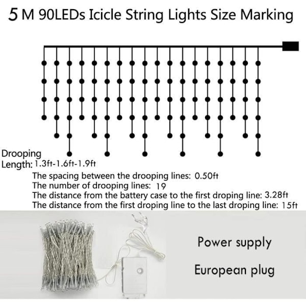 LED Isljus 5M 96 LED Fönster Gardinljus Vattentät String Lights - Varmvit
