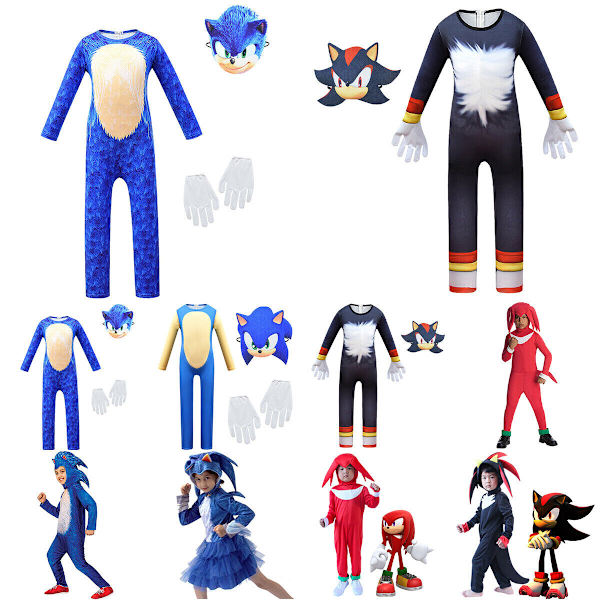 Sonic The Hedgehog Cosplay Halloween-asu Lapsille Pojille Tytöille Shadow Jumpsuit + Mask 5-6 vuotta = EU 110-116