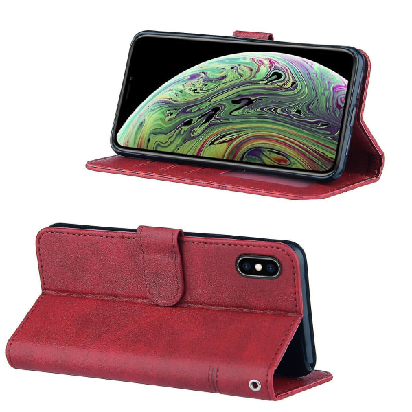 Kompatibel Iphone Xs Max Case Läder Folio Cover Magnetic Premium Etui Coque - Rød null ingen