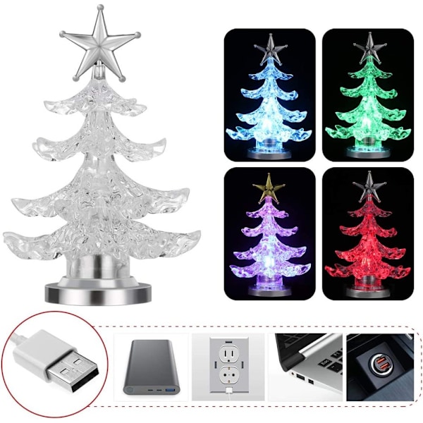 Akryl Julgran Nattlampa USB Färgglad Ljusstark Bordslampa LED Nattlampa Juldekoration för Barnrum Sovrum Hemfest 2 Pack