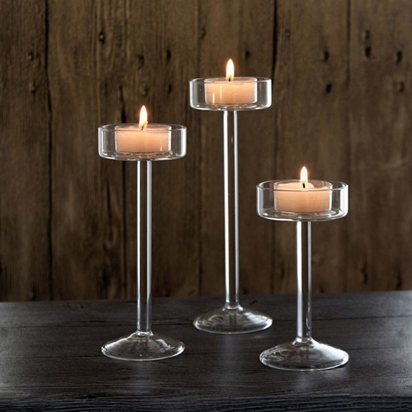 1:a Glas Ljusstake Set Värmeljusljusstake Hem Bröllop Transparent 15cm