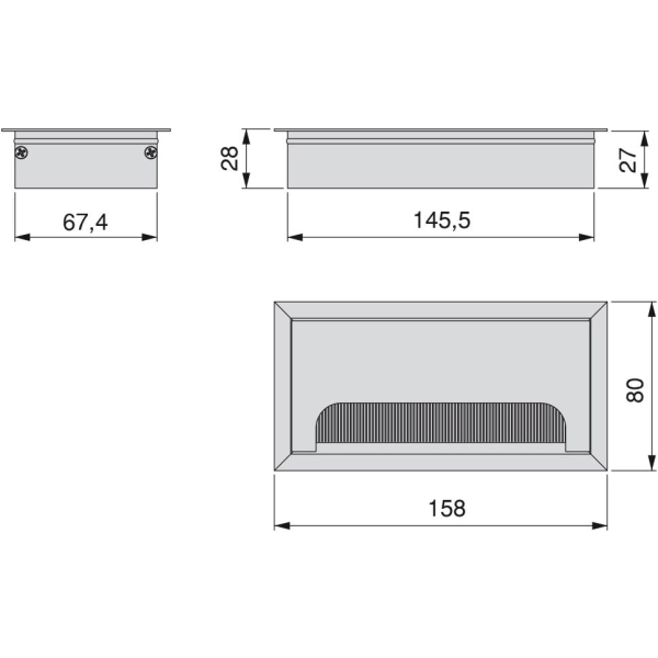 Firkant deksel 160x80mm for innfelling på skrivebord,