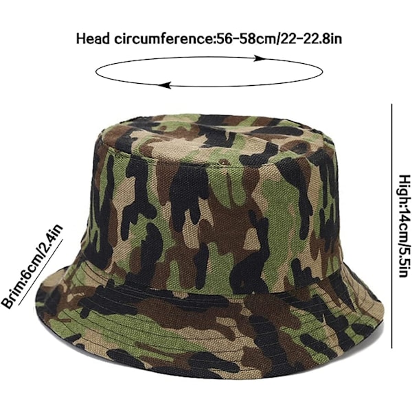 Söt bucket hat strandfiskarhattar för kvinnor, vändbar dubbelsidig användning Camoa