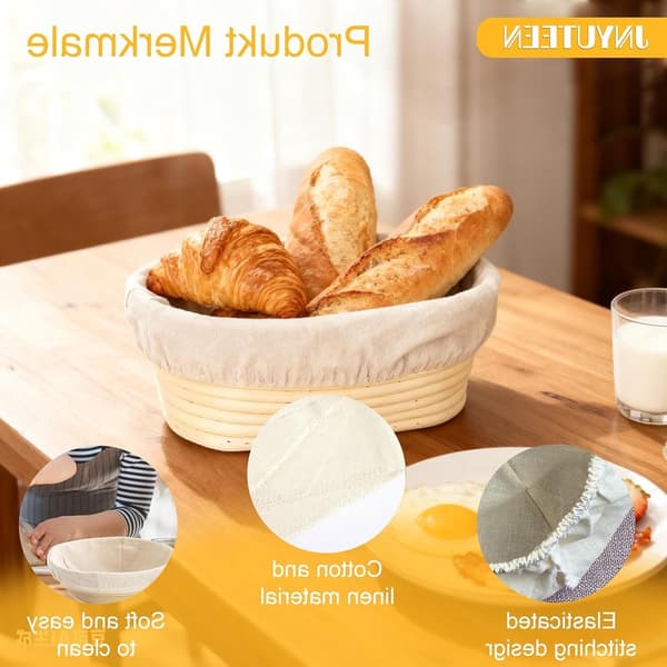 6-pack korgfoder för runda och ovala brödjäskorgar, andningsbart bomullslinnetyg med elastisk kant, beige, för hemmabagare
