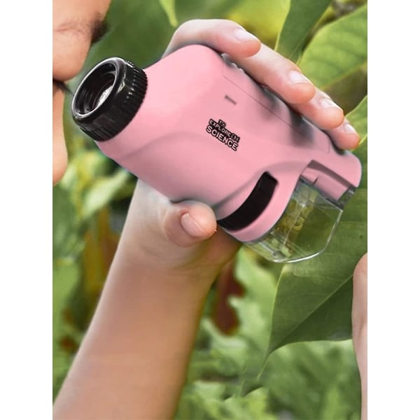 1-delat håndholder bærebart mikroskop for barn 60X-120X optisk mini biologiske videnskabseksperiment til stede pusselleksak for grundskoleelever rosa