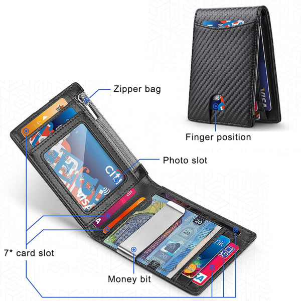 Herrplånbok i äkta läder RFID-blockerande yttre sort og inre