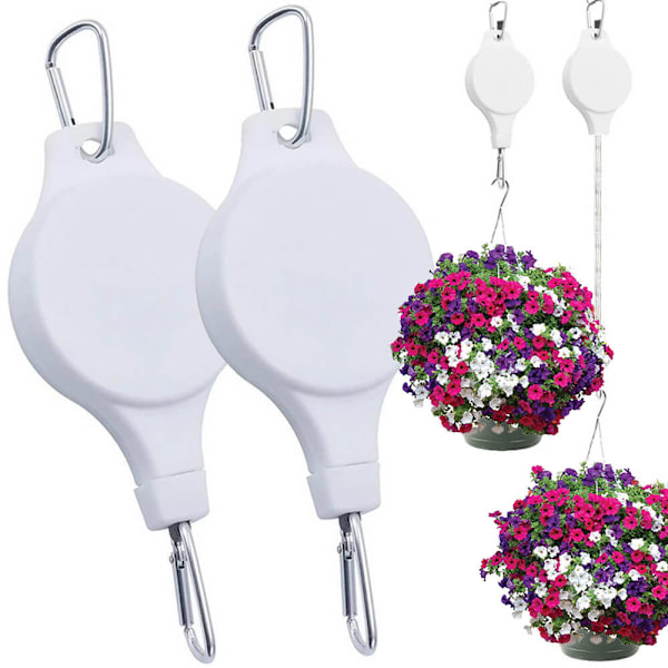 2 st Justerbara Upphängningskrokar för Blomkrukor | Höj- och Sänkbara Hängare vit white