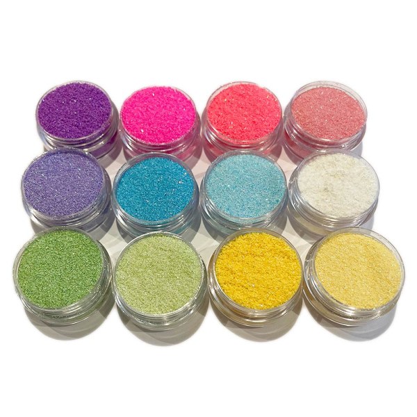 12 burkar finkornigt glitter - Pastell - Neon multifärg