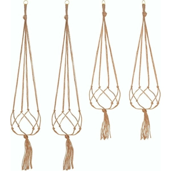 Set med 4 makramé växt hängare rep växtkrukhållare hängande växt hängare inomhus utomhus trädgårdsdekoration med - 2 stycken 105 cm och 2 stycken 90 cm