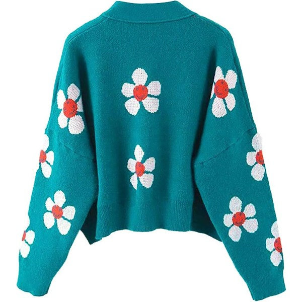 CDQ VLOJELRY Blomma långärmad kort kofta för kvinnor Casual Lös Light Blue One Size