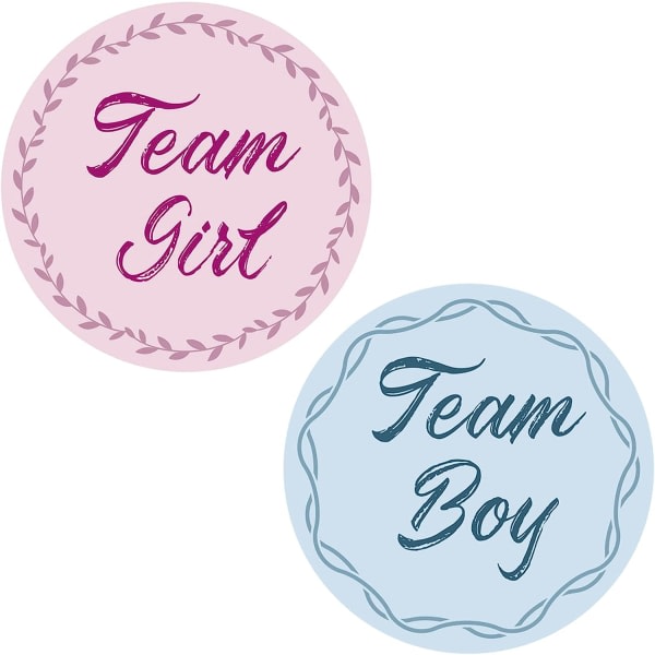 CDQ 40 st Gender Reveal-dekal Team Boy Team Girl Rund Blå och Rosor för Birth Festival Team (5 cm)
