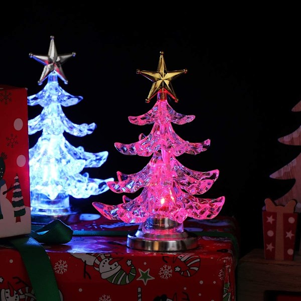 Akryl Juletre Nattlys USB Fargerikt Lyssterk Bordlampe LED Nattlys Juledekorasjon for Barnerom Soverom Hjemfest 2 Stykker
