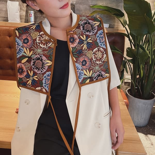 Kvinnor Broderad Axelhalsduk Sjal Wrap Blommig Skjorta Colla N3 One Size