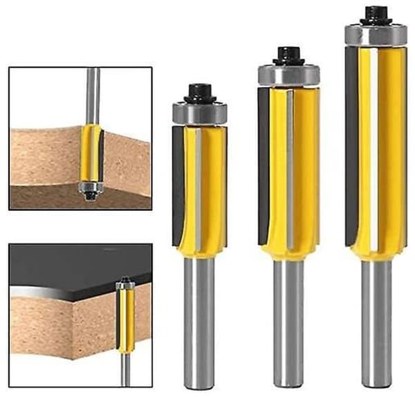 Overfræserbit med 8 mm skaft og 4 klinger - 3-delt overfræserbitsæt til finishmønstre