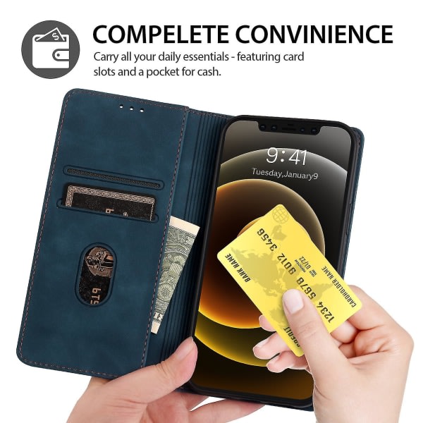 Kompatibel med Iphone 11 Pro Case Magnetstängning Plånbok Bok Flip Folio Stand View Läderfodral Cover - Blå null ingen