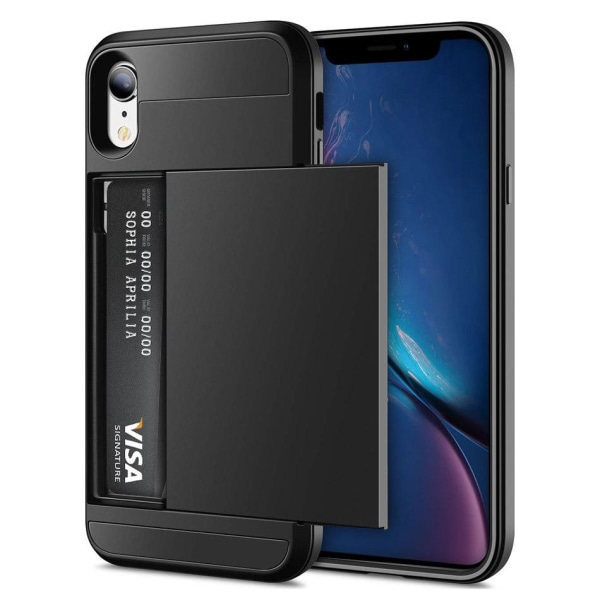 iPhone XR - Puhelimen kuori piilotetulla korttipaikalla / Kortinpidikkeellä Musta
