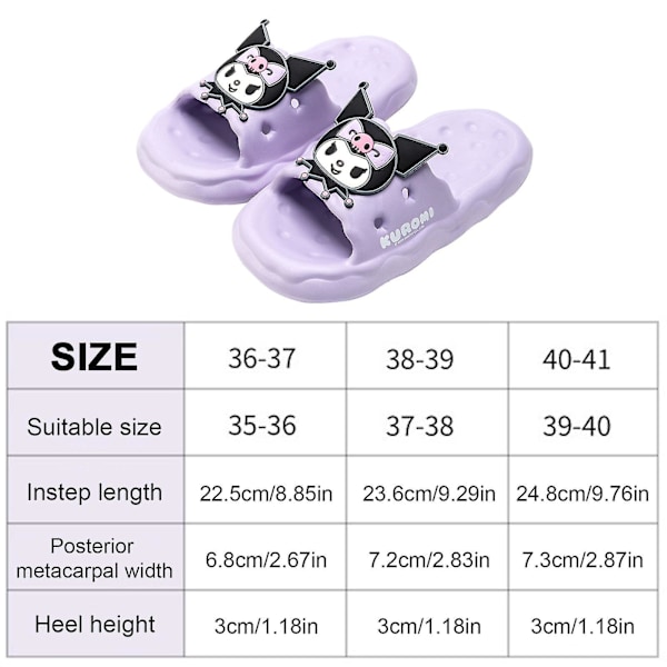 Kuromi Tofflor, Söta Tecknade Kuromi Kawaii Tofflor Halkfria Duschskor Hemtofflor L 40-41