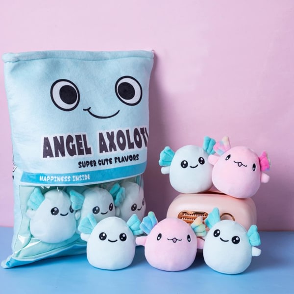 Sød Axolotl plyslegetøj, aftagelig salamanderdyr fyldt plyslegetøj, Kawaii plyslegetøjsspil til børn, piger (6 stk. pr. pose, blå)