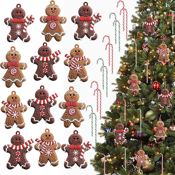24 st Pepparkaksgubbar och Polka Pig Julgransdekorationer för DIY-pyssel a a