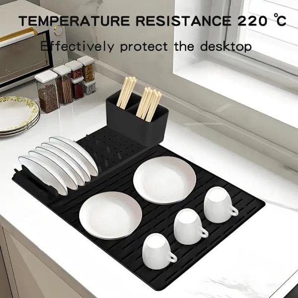 2-pack Silicone Dish Rack and Kitchen Organizer, Foldable with Removable Drainage Mat for Bowls Grå 1 set