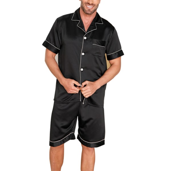 Sommar cardigan kortærmade shorts passer sort herrpyjamas XL CDQ