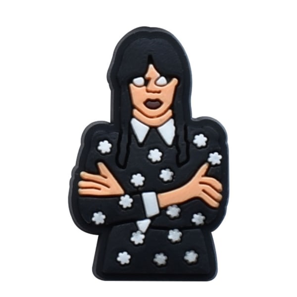 26ST Croc Charms keskiviikko Addams Kengän koristeet Sarjakuva Lisävarusteet Clog Sandaalit Rannekoru Rannekoru