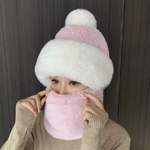 Vinter halsduk set huva för kvinnor plysch hals varm ryssland utomhus skidor vindtät hatt tjock plysch fluffiga mössor zdq