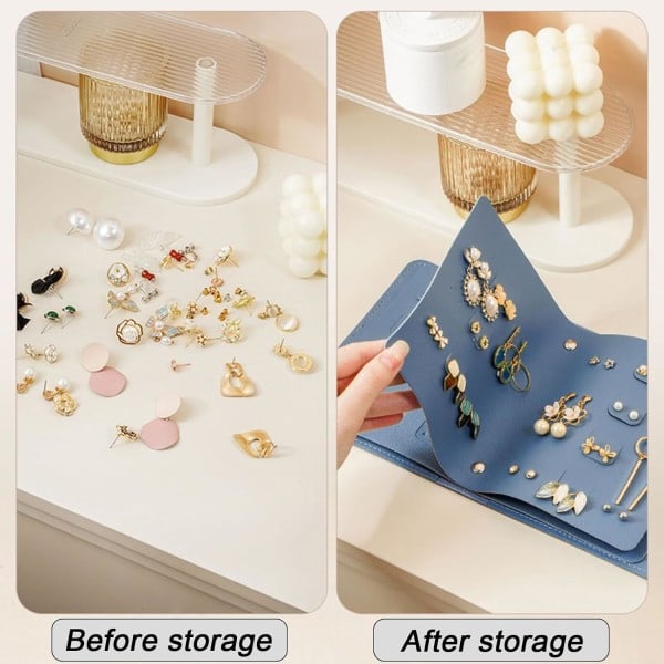 Øreringeholder Organizer med foldbart bogdesign Øreringe Bog Organizer, Bærbar Læder Rejse Øreringe Taske blue