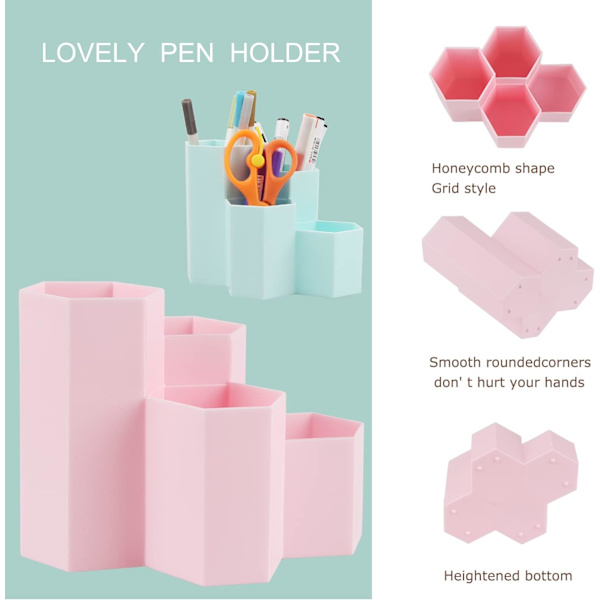 Multifunctional Storage Hexagon Pen Cup, Durable Desk Organizer With Diamond Pattern Design For Office And School, 2 PCS