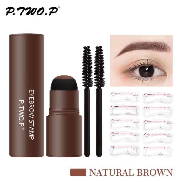 1 Set Perfect One Step Eyebrow Stamp Stencil Kit Eye Enhance Natural Brown