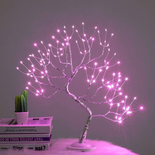 Bordlampe med bonsai, kunstig LED-lys, 8 moduser