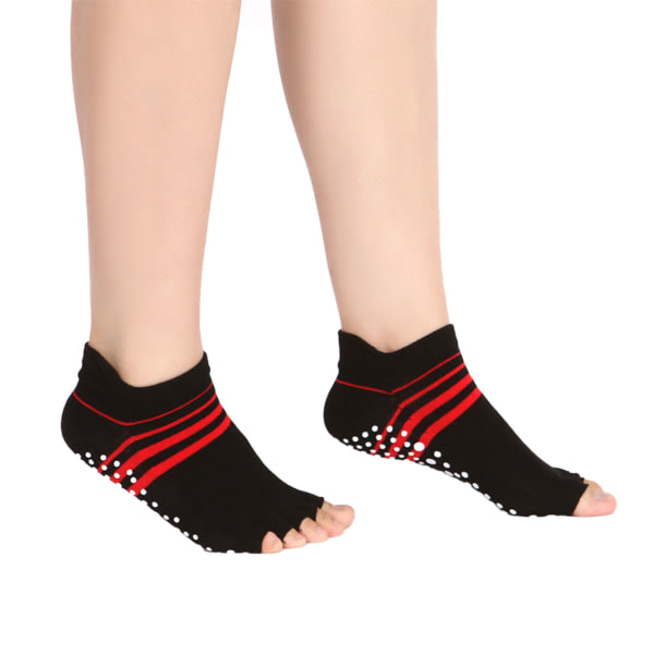 Five Toes Yoga Strumpor Anti Slip Grip Fötter Bär Halv/Hel Toe Indoor Socks med half toe black zdq