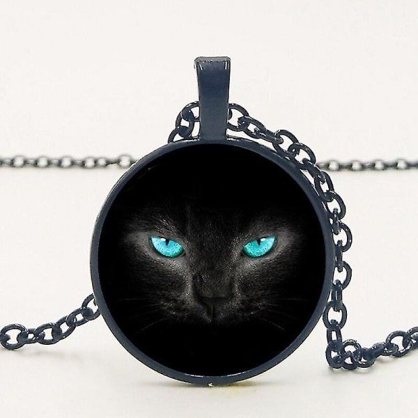 Håndlagde nye retro utsøkte tilbehør legering glass blå øyne svart katt tid pendel halskjede familiebilde privat tilpasset