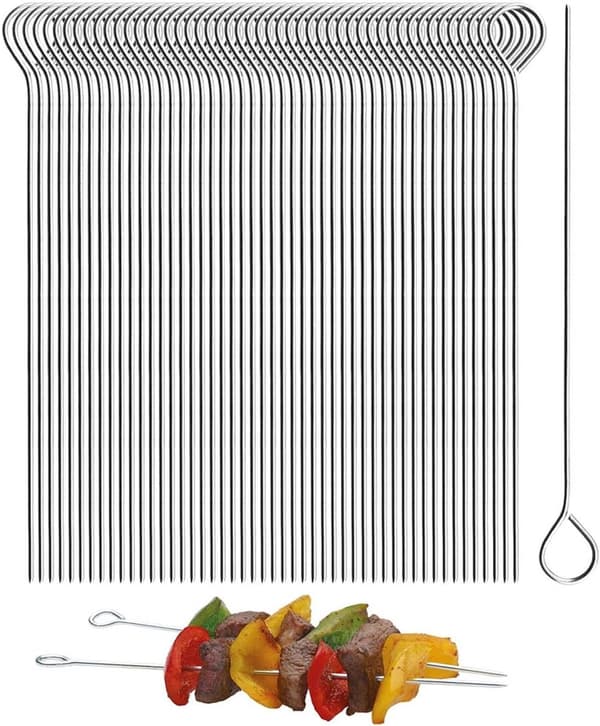10\" Spyd i rustfrit stål til kebab - 50 stk., genanvendelige - Grilltilbehør til kød, skumfiduser - Grillning