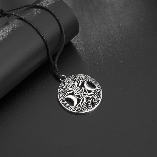 Vintage Triple Moon Goddess vedhæng halskæde til mænd kvinder Wicca Pentagram Magic Supernatural Amulet Halskæde Rustfrit stål D
